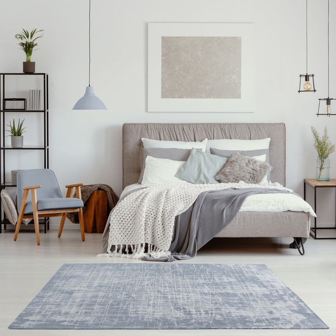 Machine Washable Flatweave Rug Striped Blue
