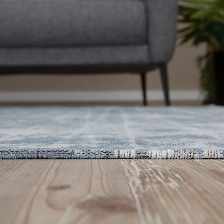 Machine Washable Flatweave Rug Striped Blue