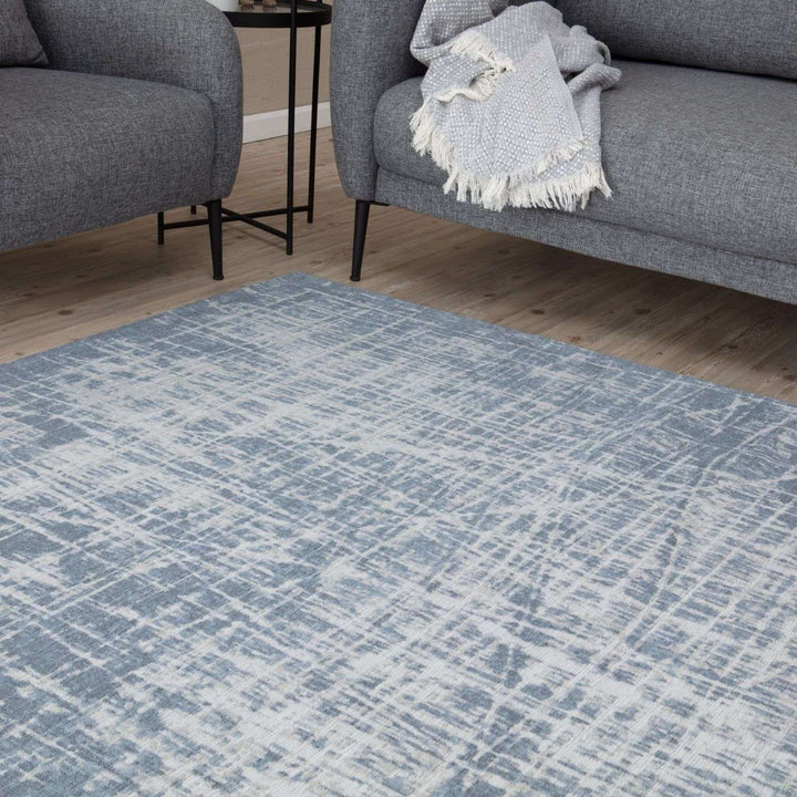 Machine Washable Flatweave Rug Striped Blue