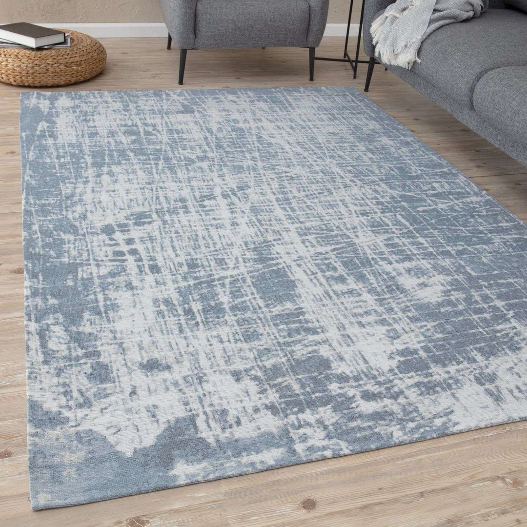 Machine Washable Flatweave Rug Striped Blue