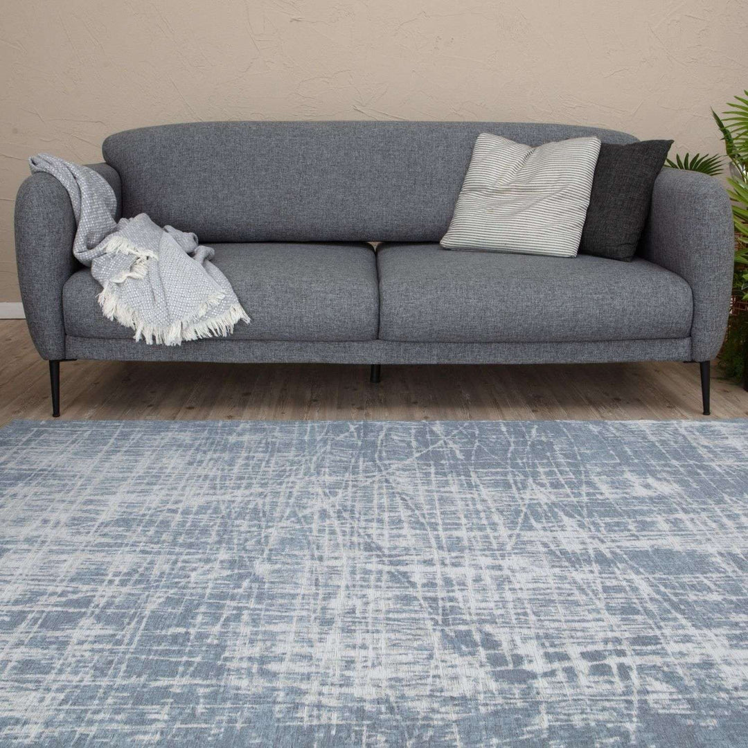 Machine Washable Flatweave Rug Striped Blue