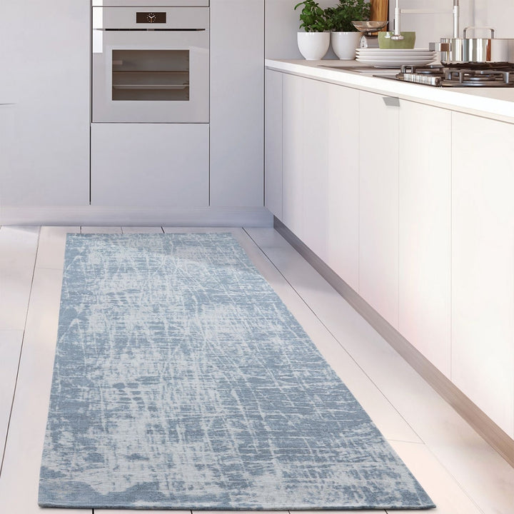 Machine Washable Flatweave Rug Striped Blue