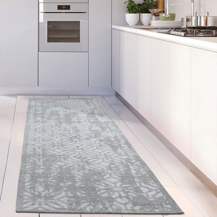 Machine Washable Flatweave Rug Geometric in Grey
