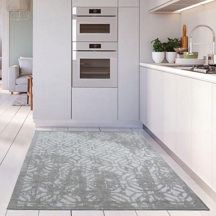Machine Washable Flatweave Rug Geometric in Grey