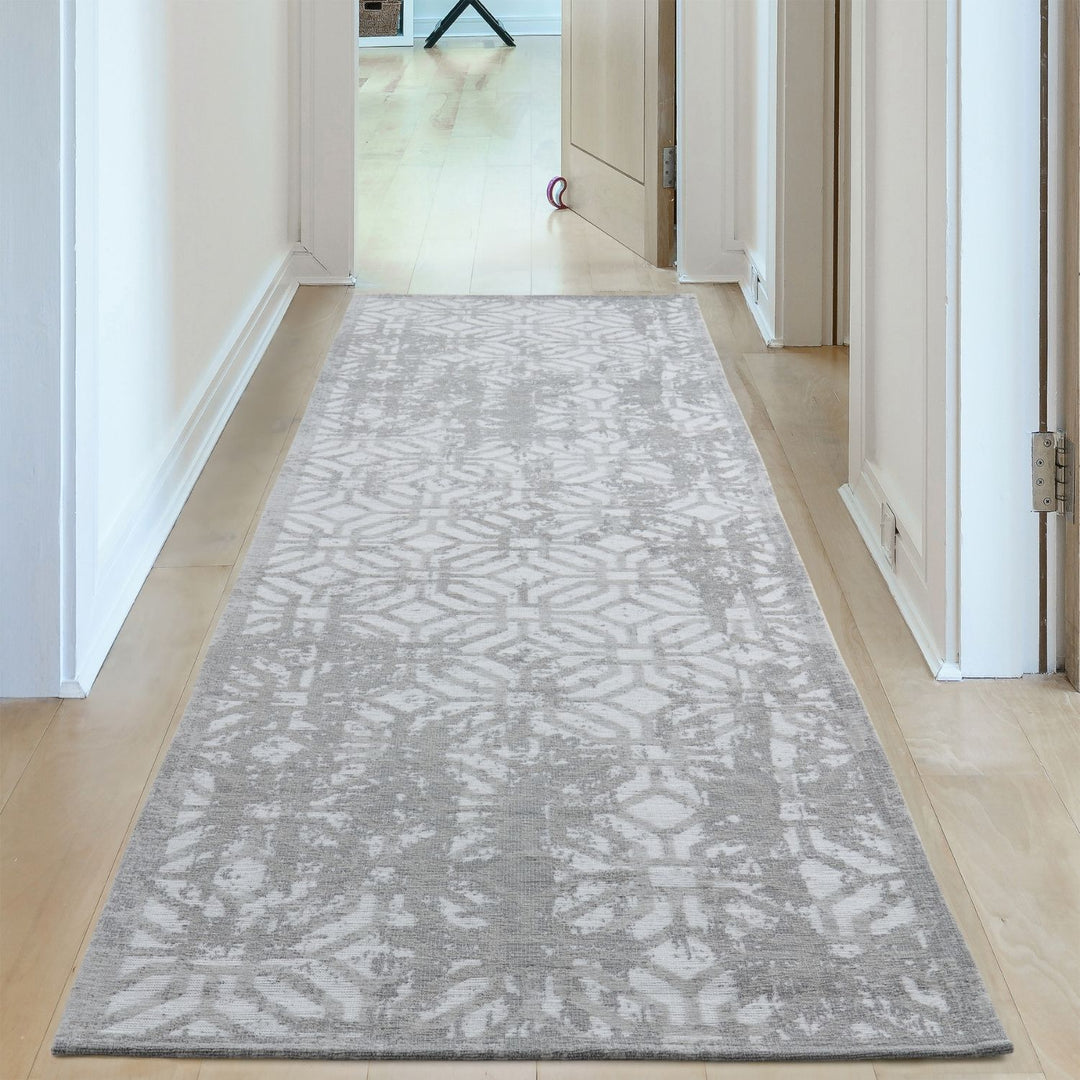 Machine Washable Flatweave Rug Geometric in Grey