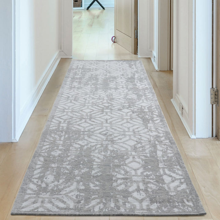 Machine Washable Flatweave Rug Geometric in Grey