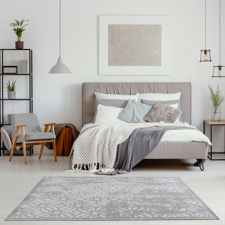 Machine Washable Flatweave Rug Geometric in Grey
