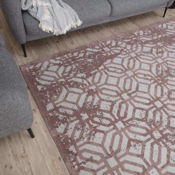 Machine Washable Flatweave Rug Geometric in Pink