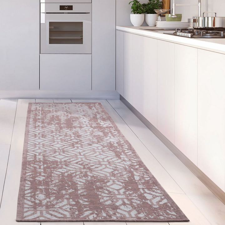 Machine Washable Flatweave Rug Geometric in Pink