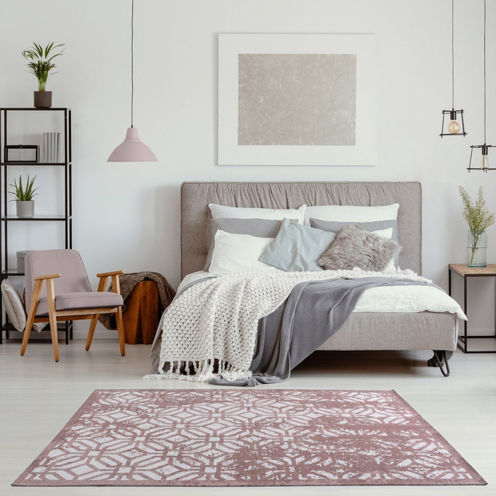 Machine Washable Flatweave Rug Geometric in Pink