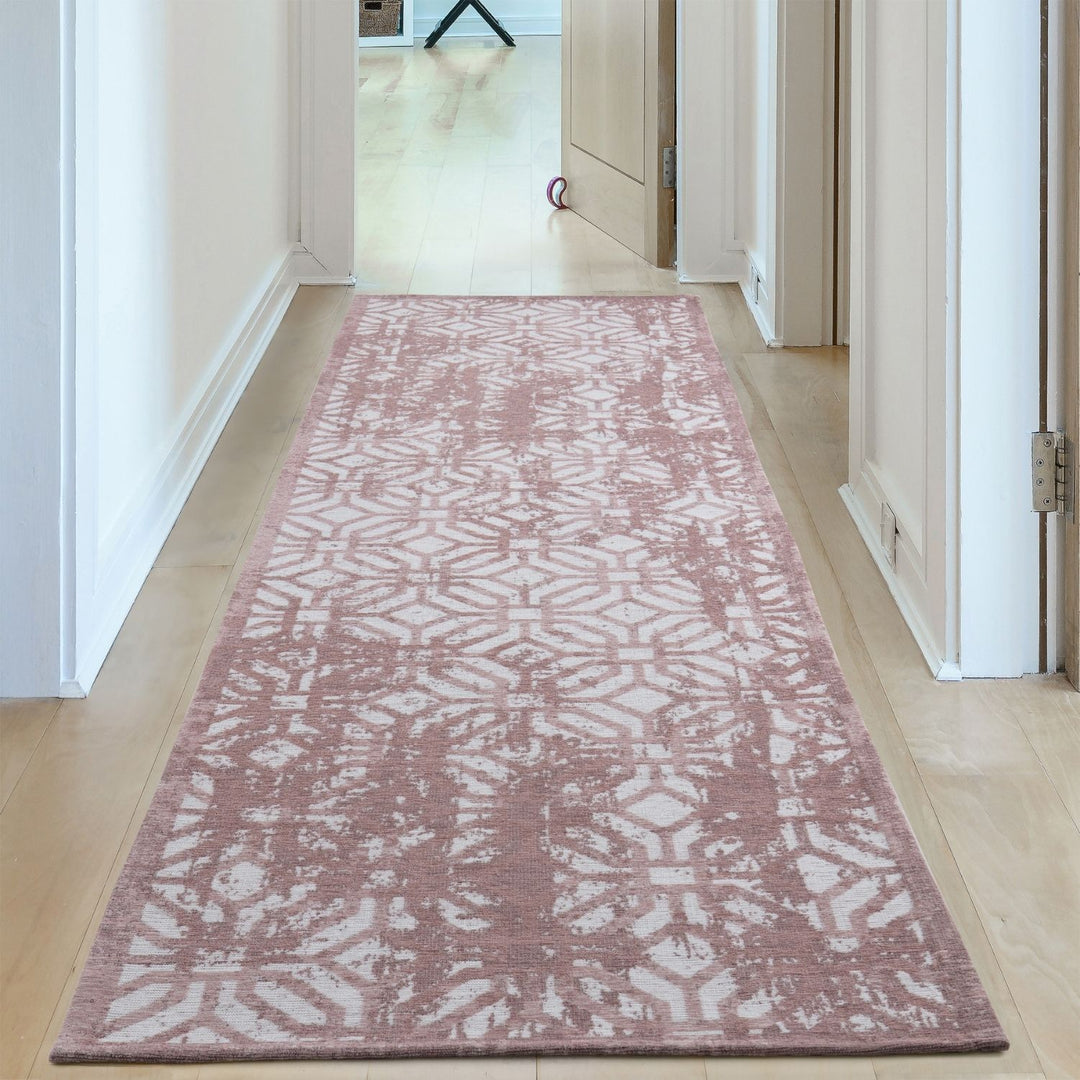 Machine Washable Flatweave Rug Geometric in Pink