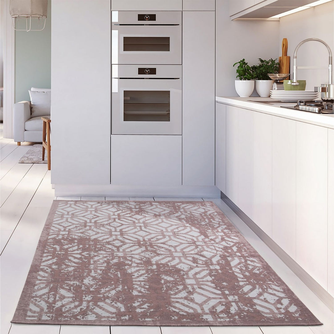 Machine Washable Flatweave Rug Geometric in Pink
