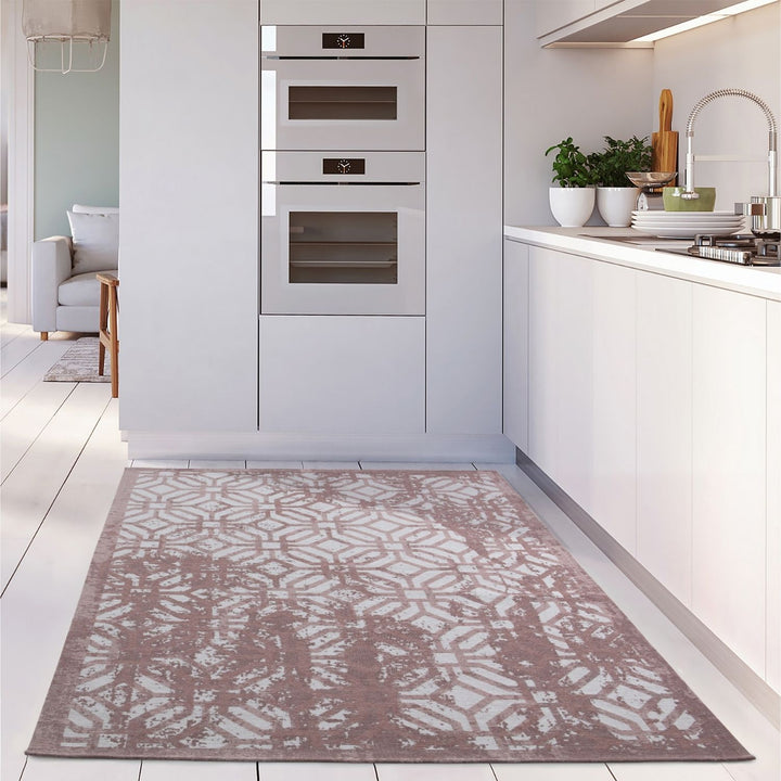 Machine Washable Flatweave Rug Geometric in Pink