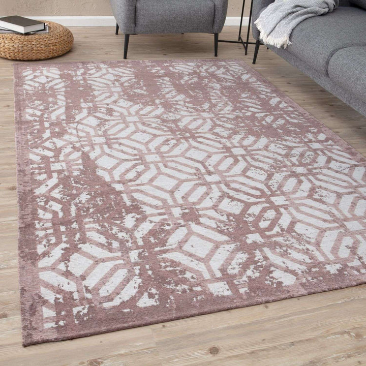 Machine Washable Flatweave Rug Geometric in Pink