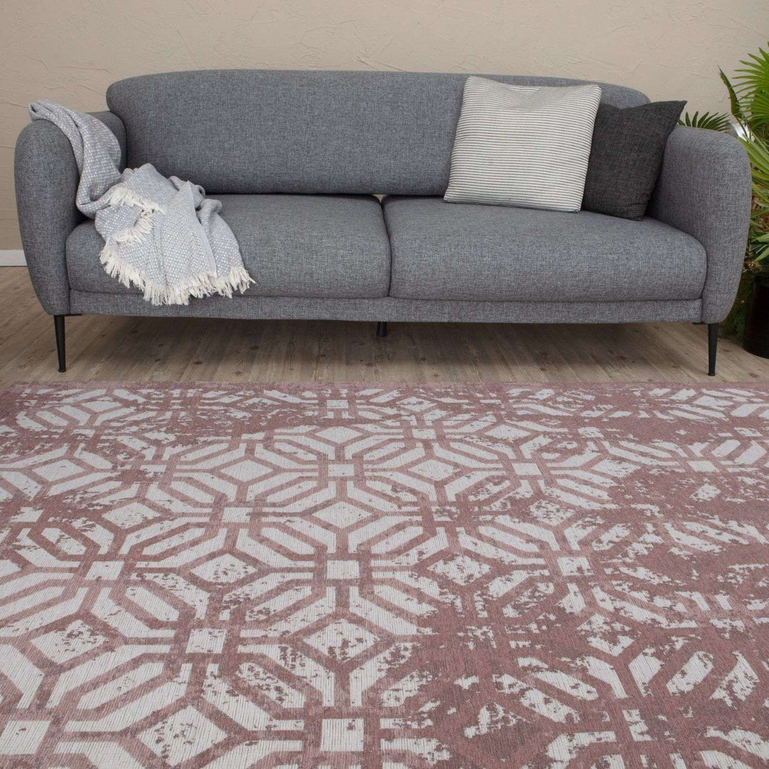 Machine Washable Flatweave Rug Geometric in Pink
