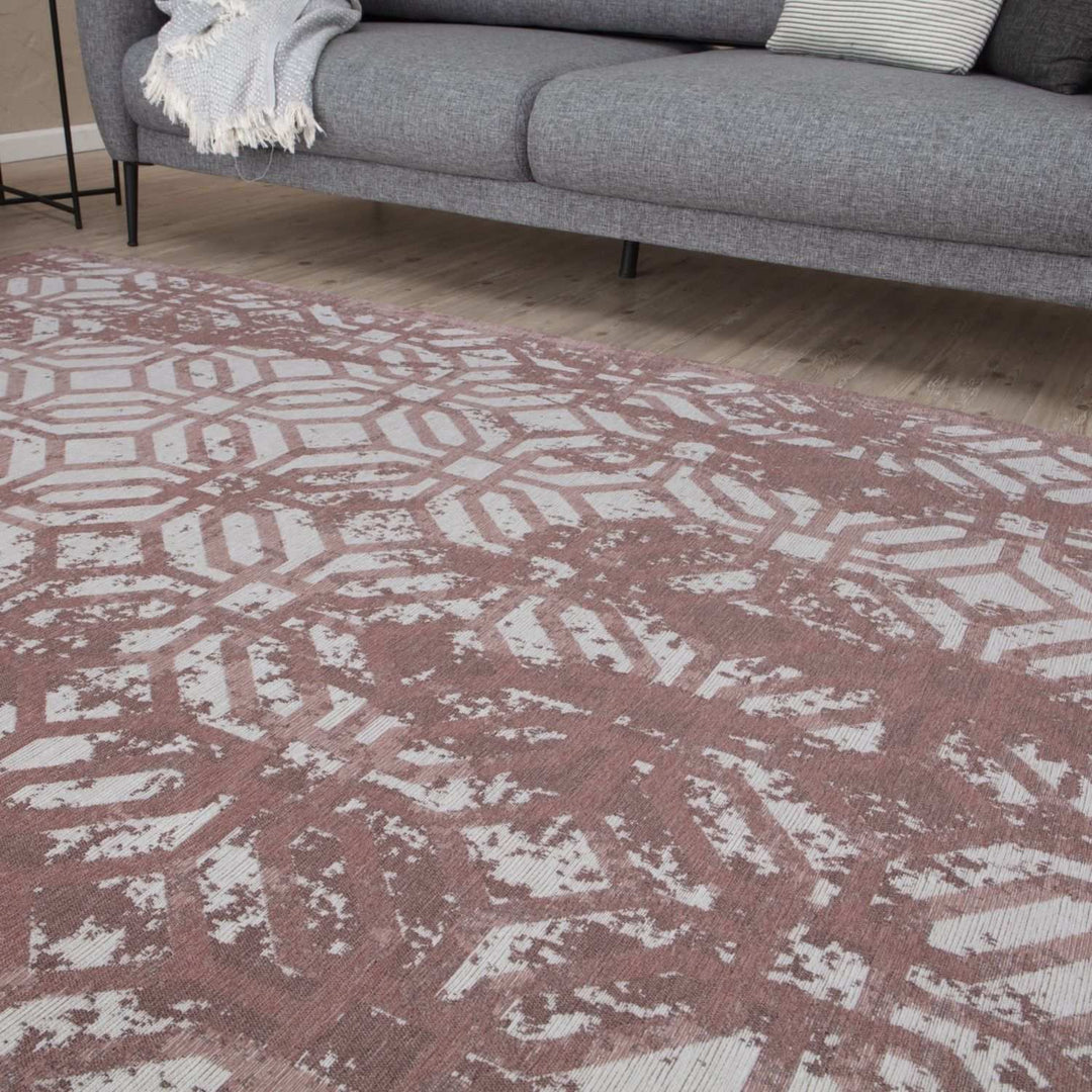 Machine Washable Flatweave Rug Geometric in Pink