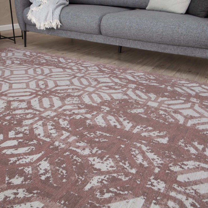 Machine Washable Flatweave Rug Geometric in Pink