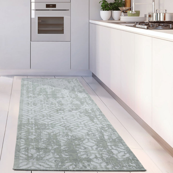 Machine Washable Flatweave Rug Geometric in Green
