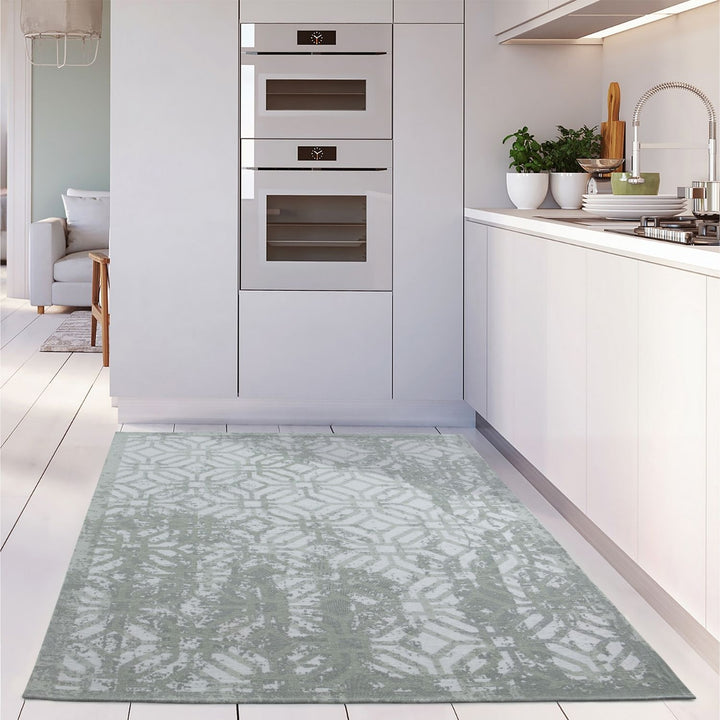 Machine Washable Flatweave Rug Geometric in Green