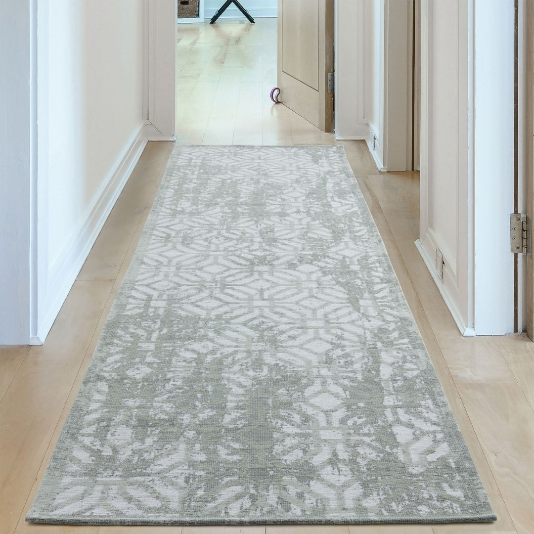 Machine Washable Flatweave Rug Geometric in Green