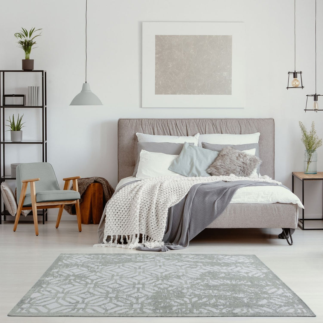 Machine Washable Flatweave Rug Geometric in Green