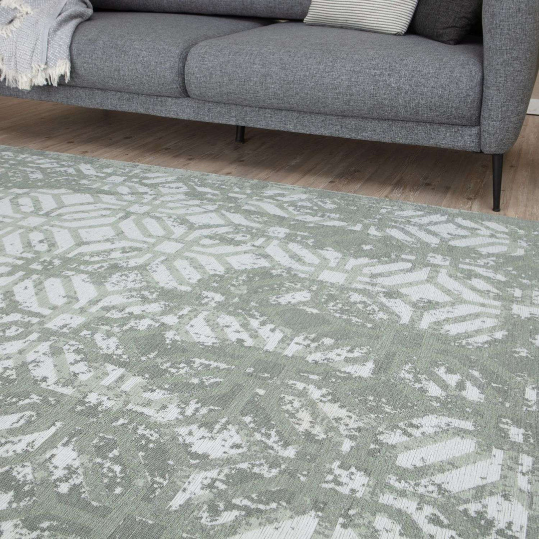 Machine Washable Flatweave Rug Geometric in Green