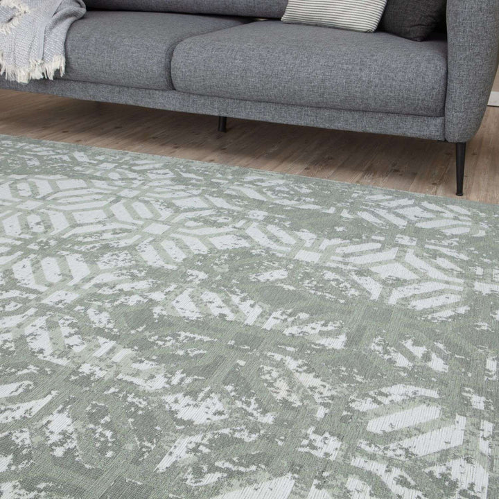 Machine Washable Flatweave Rug Geometric in Green