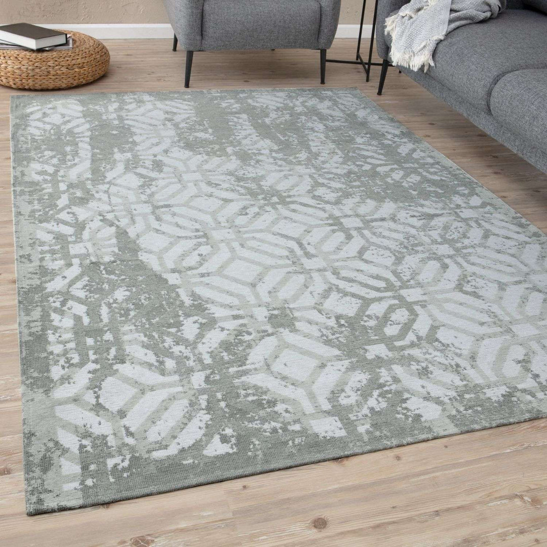 Machine Washable Flatweave Rug Geometric in Green