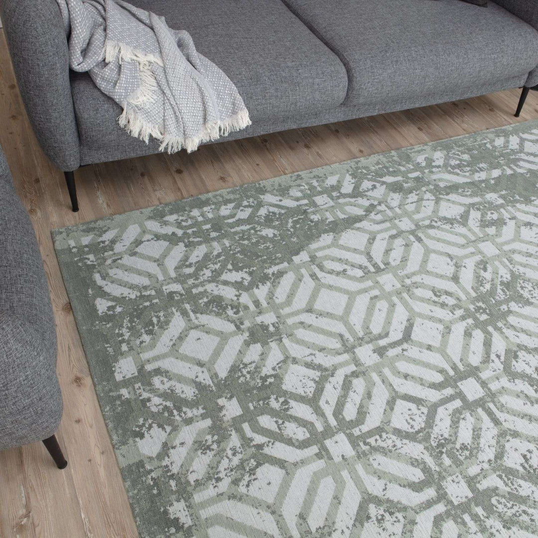 Machine Washable Flatweave Rug Geometric in Green