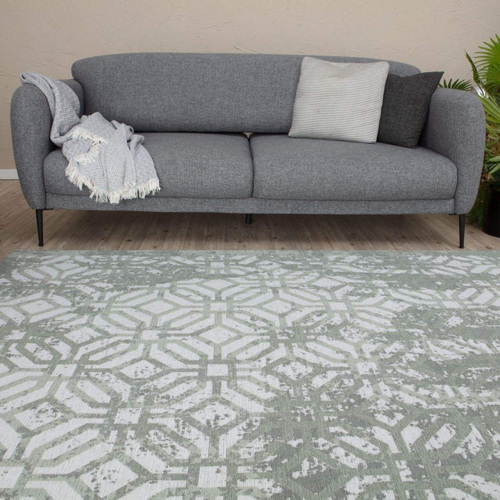 Machine Washable Flatweave Rug Geometric in Green