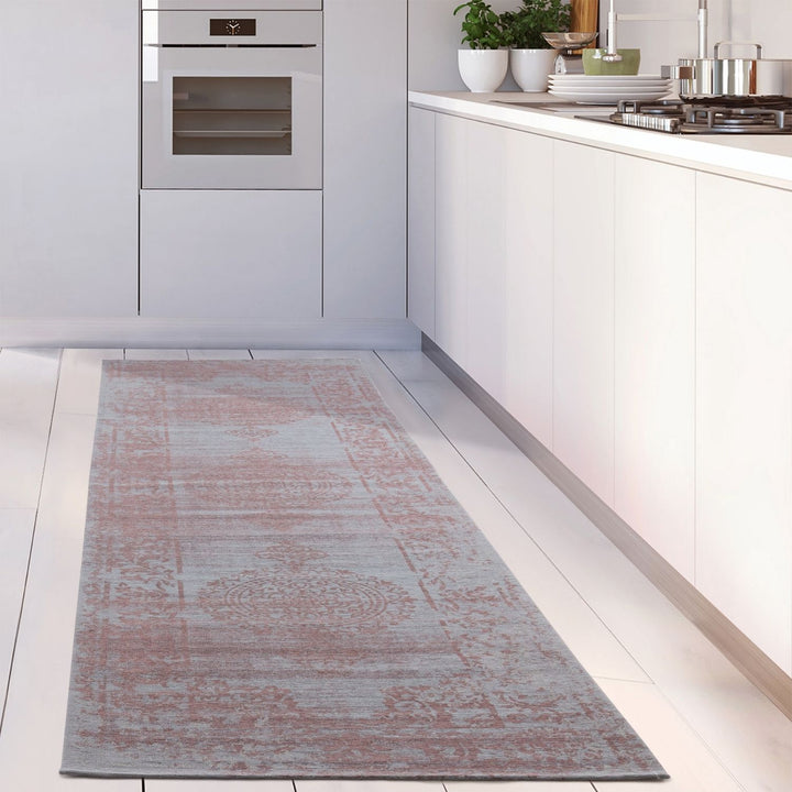 Machine Washable Flatweave Rug Medallion in Pink