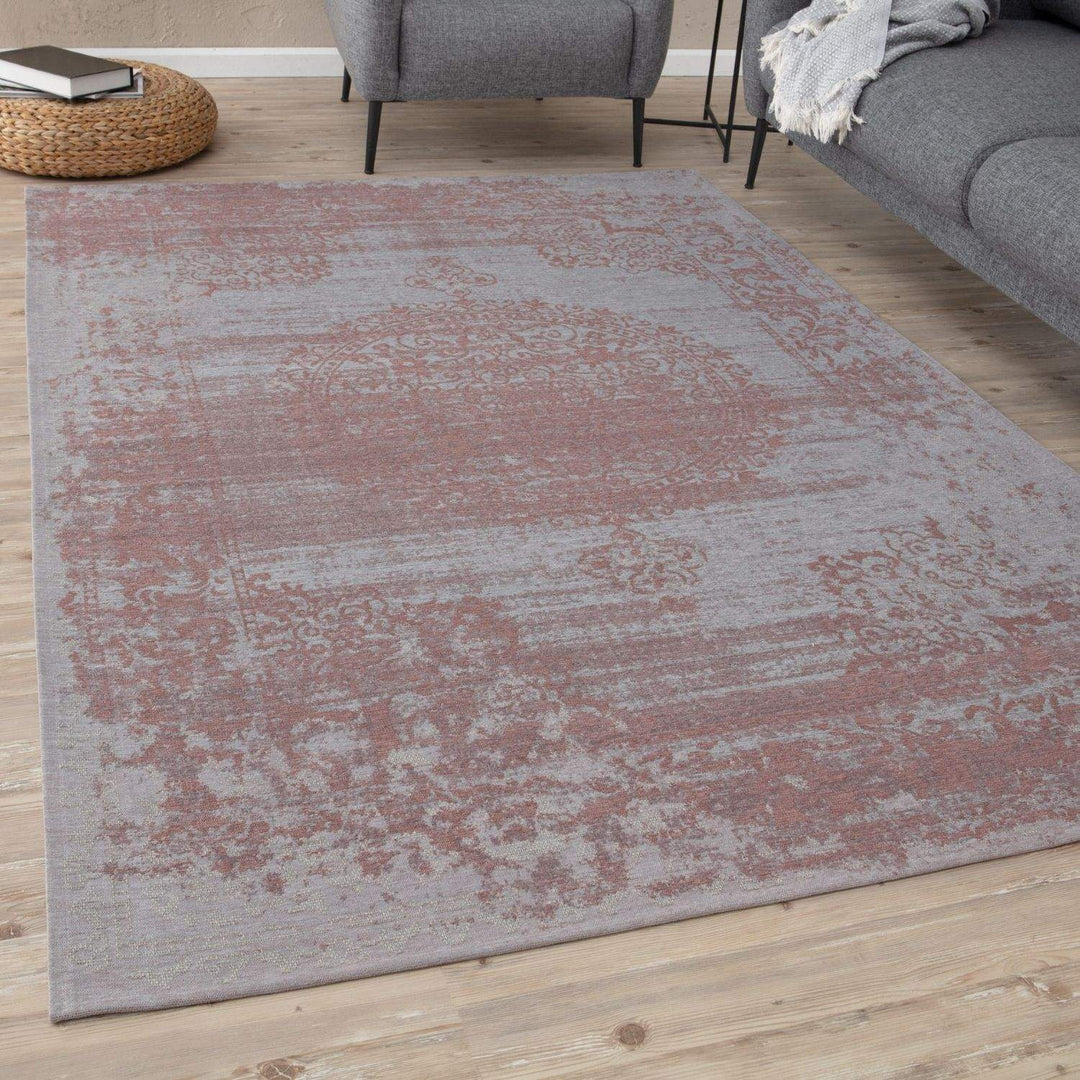 Machine Washable Flatweave Rug Medallion in Pink