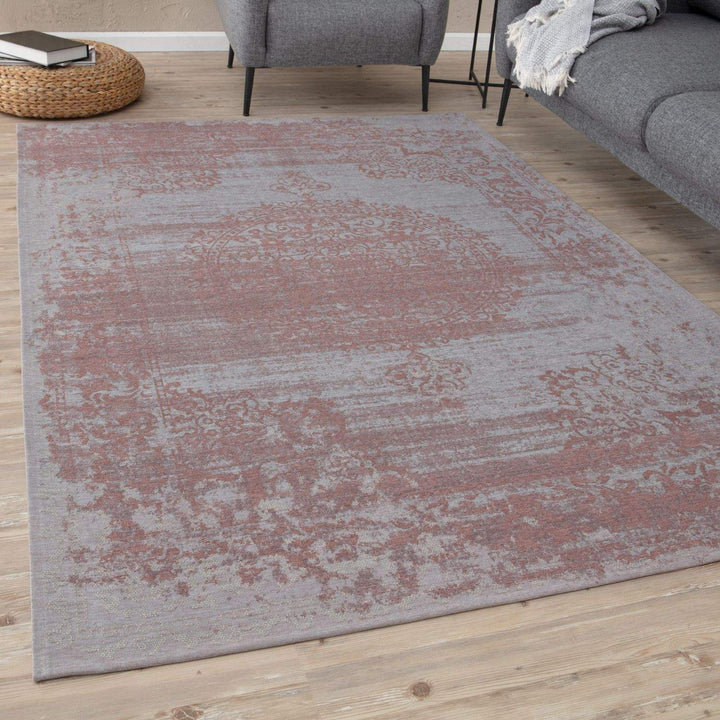 Machine Washable Flatweave Rug Medallion in Pink