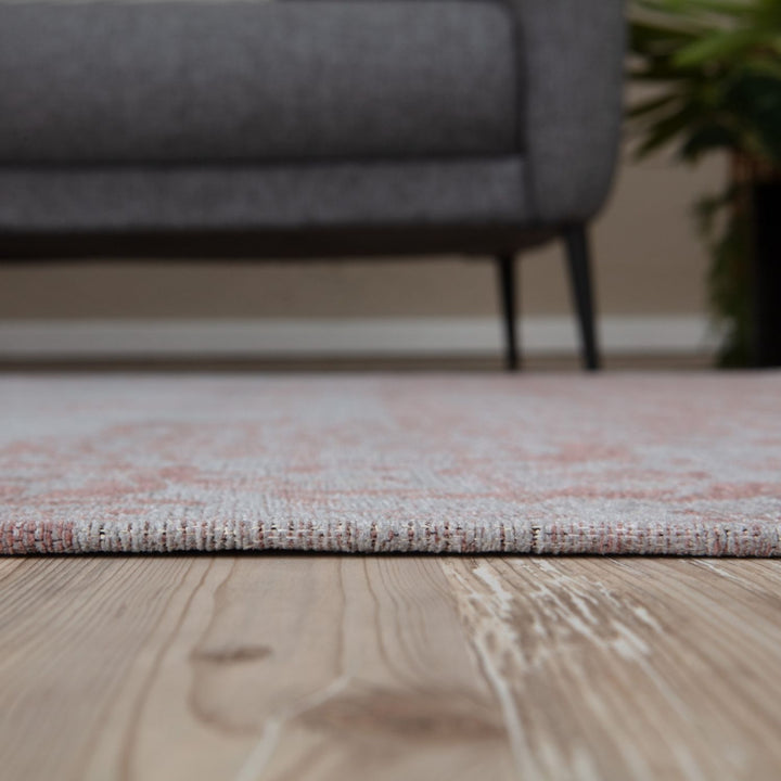 Machine Washable Flatweave Rug Medallion in Pink