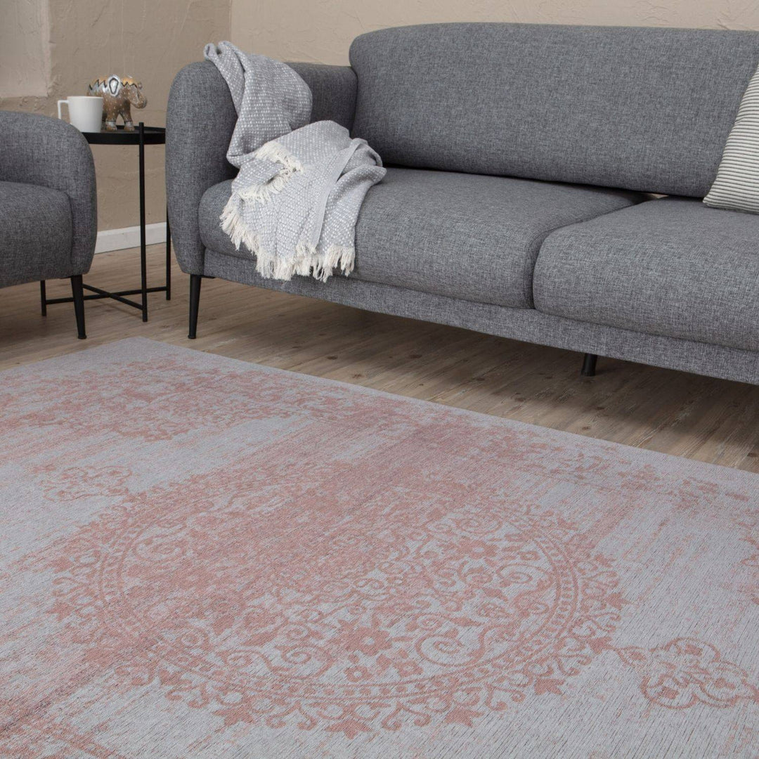 Machine Washable Flatweave Rug Medallion in Pink