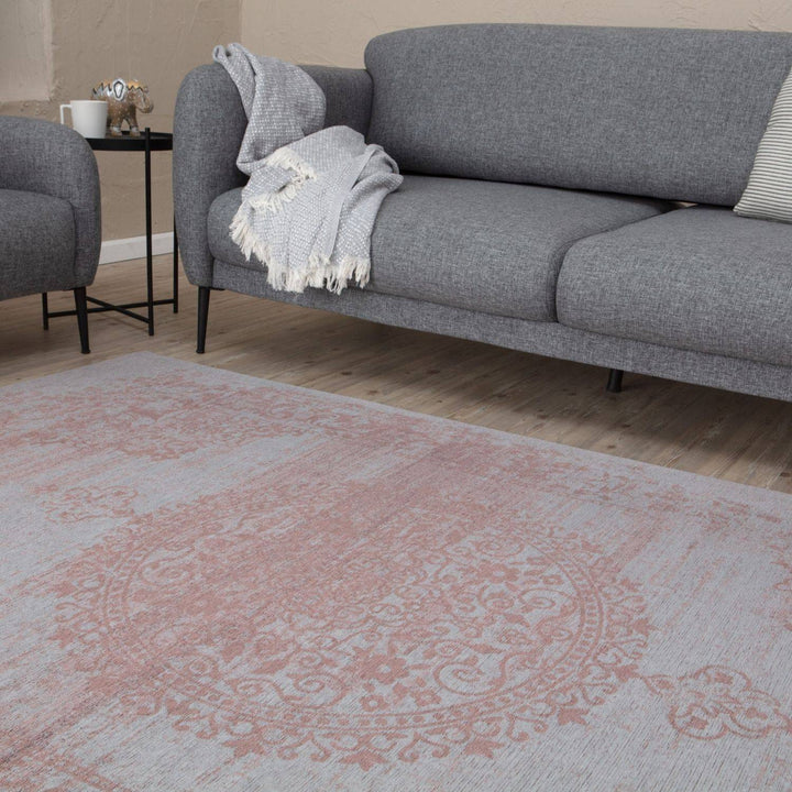 Machine Washable Flatweave Rug Medallion in Pink