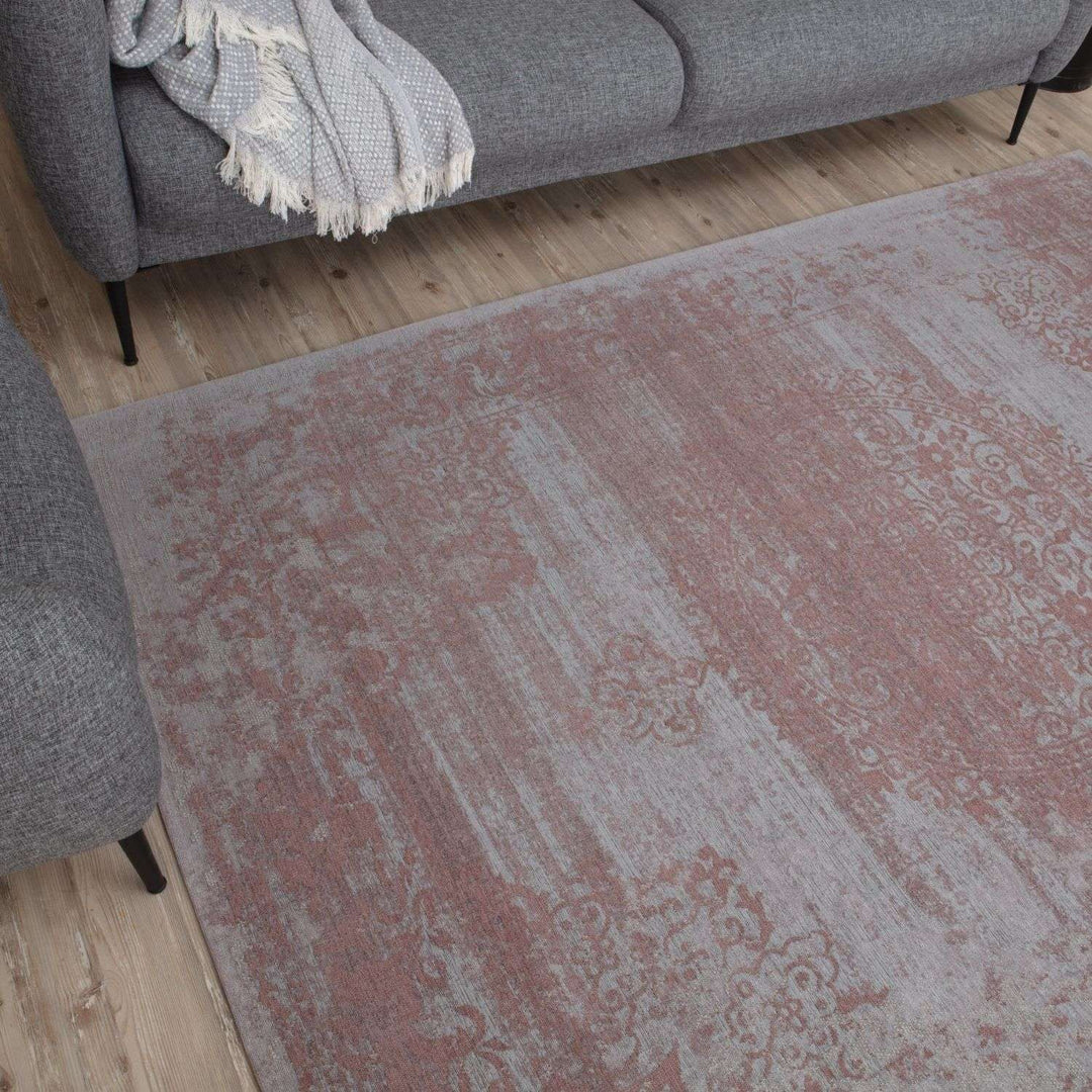 Machine Washable Flatweave Rug Medallion in Pink