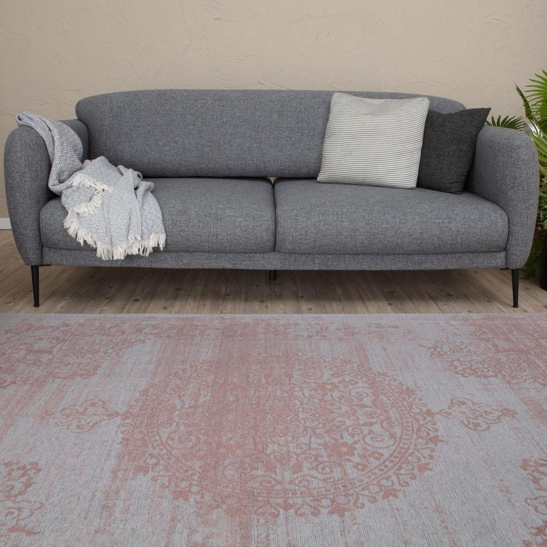 Machine Washable Flatweave Rug Medallion in Pink