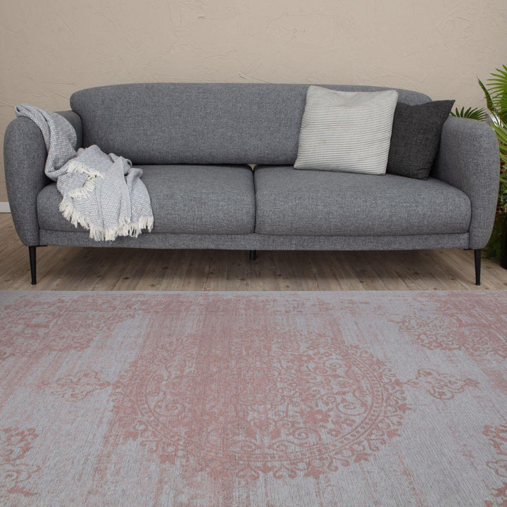 Machine Washable Flatweave Rug Medallion in Pink