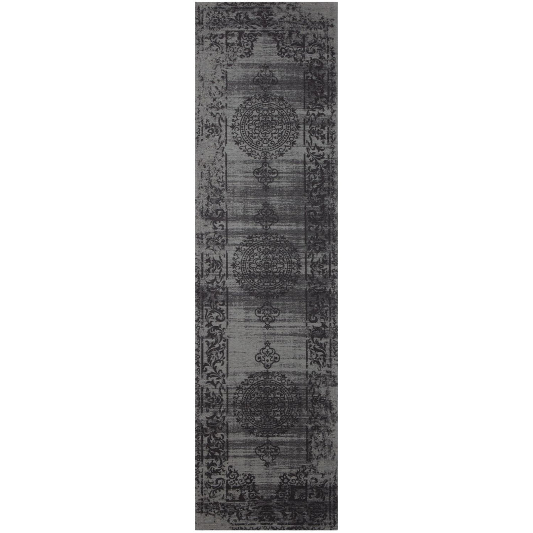 Machine Washable Flatweave Rug Medallion in Grey