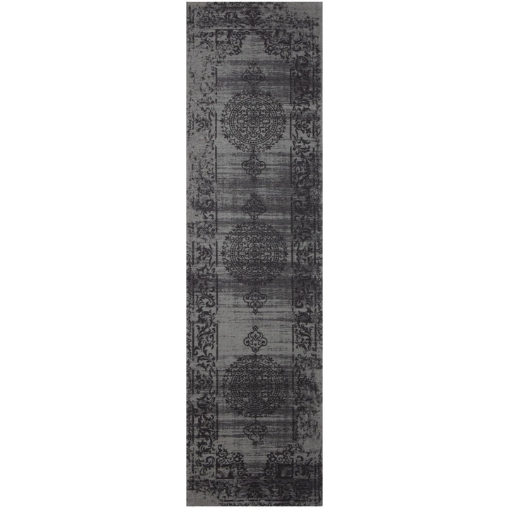 Machine Washable Flatweave Rug Medallion in Grey