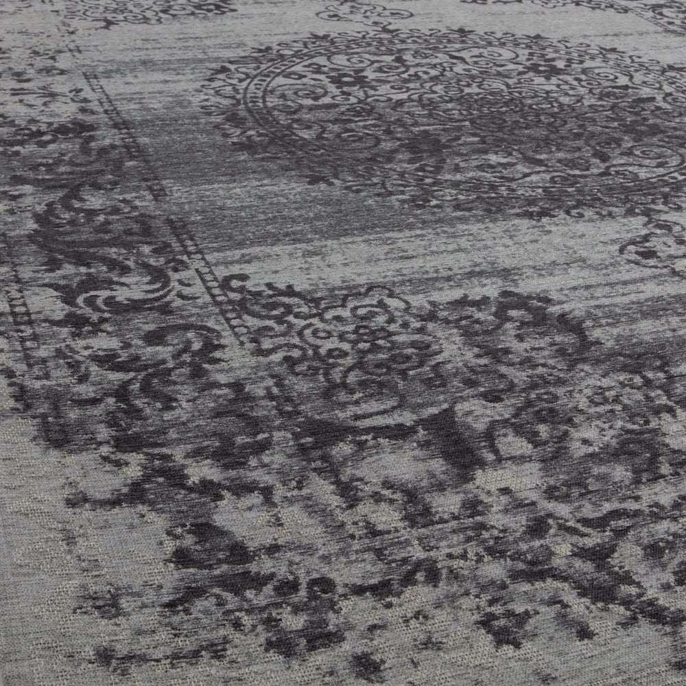 Machine Washable Flatweave Rug Medallion in Grey
