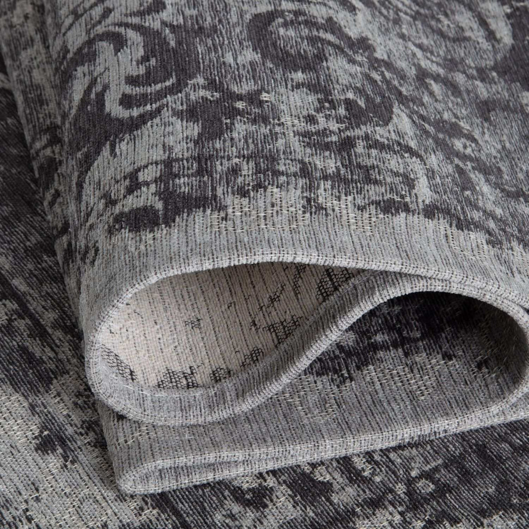 Machine Washable Flatweave Rug Medallion in Grey