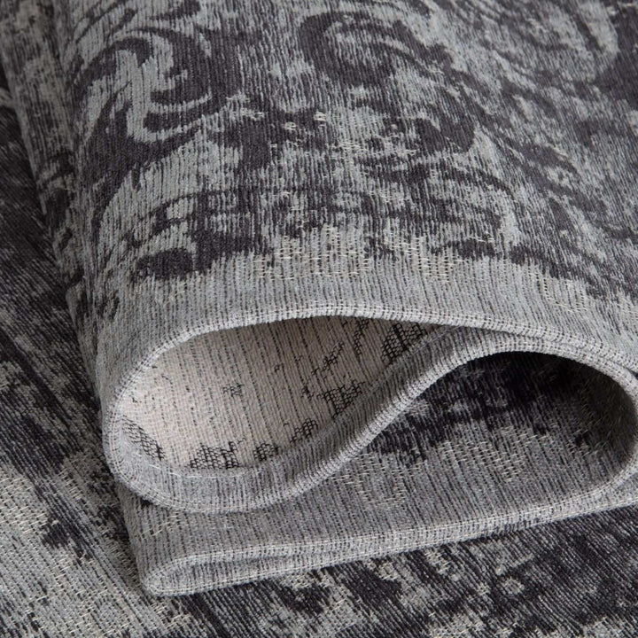 Machine Washable Flatweave Rug Medallion in Grey