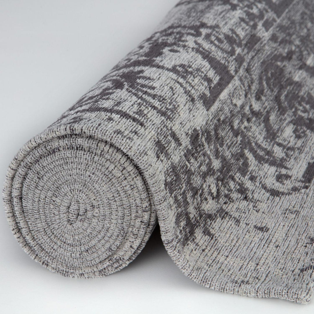 Machine Washable Flatweave Rug Medallion in Grey
