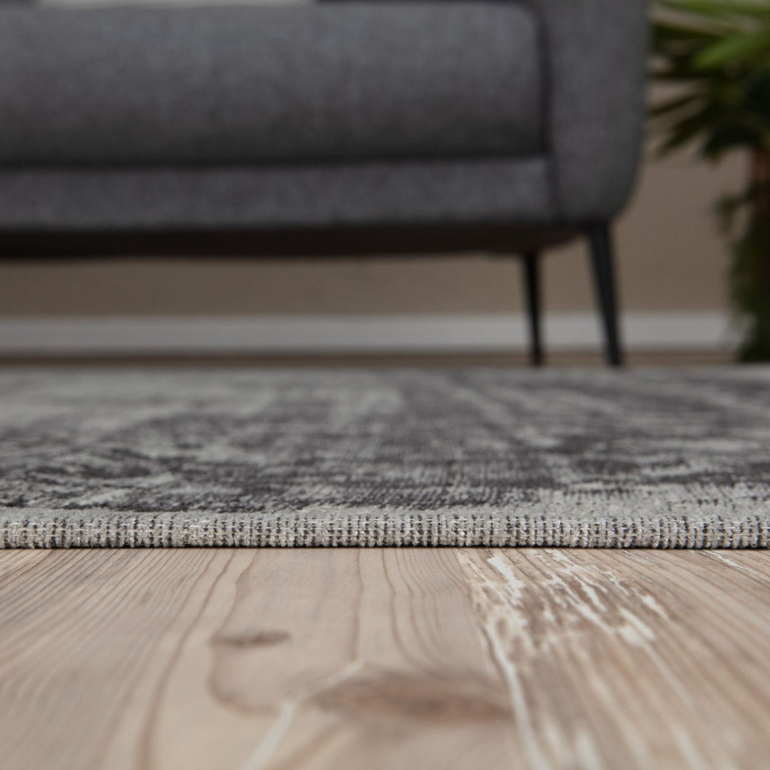 Machine Washable Flatweave Rug Medallion in Grey