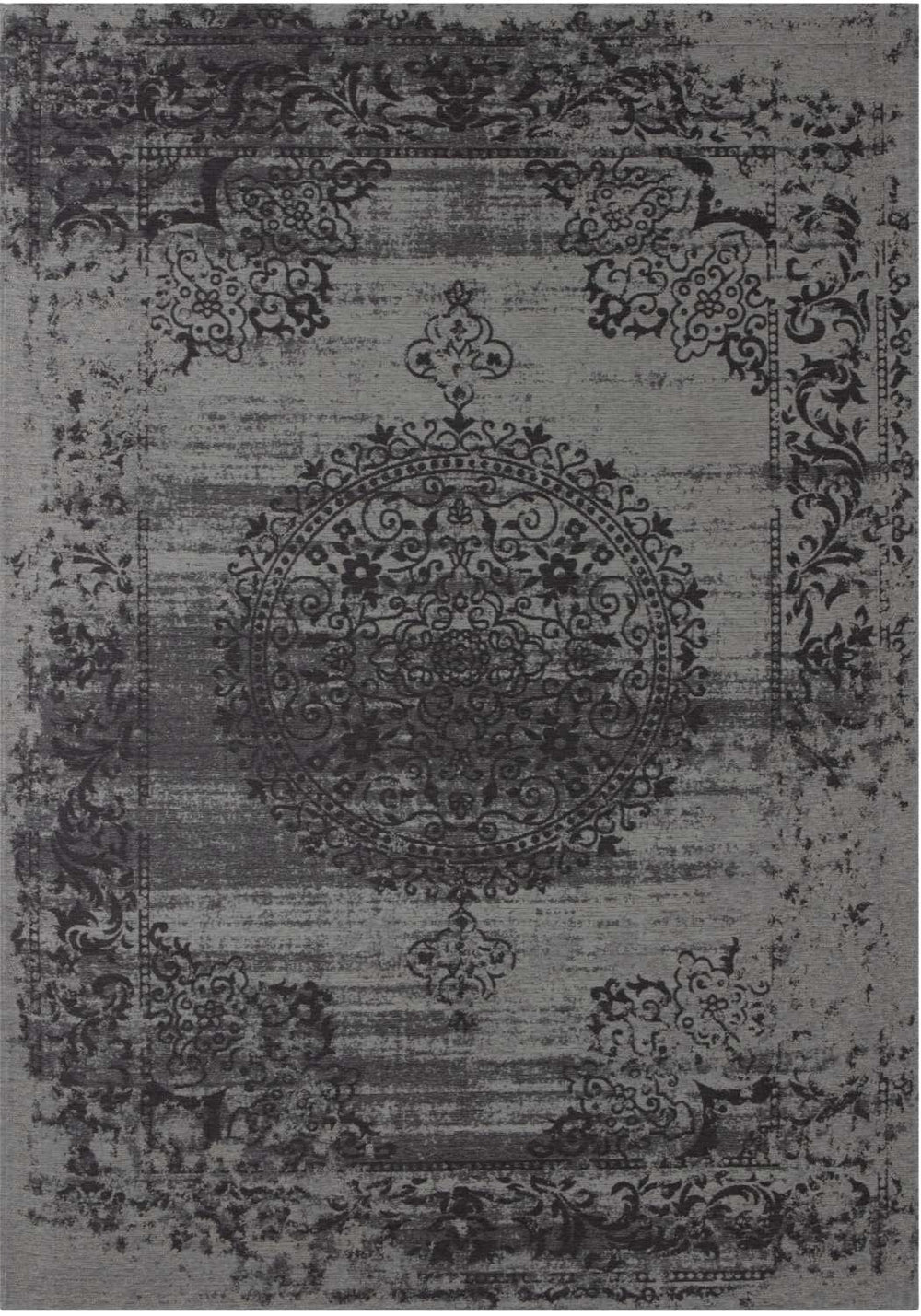 Machine Washable Flatweave Rug Medallion in Grey