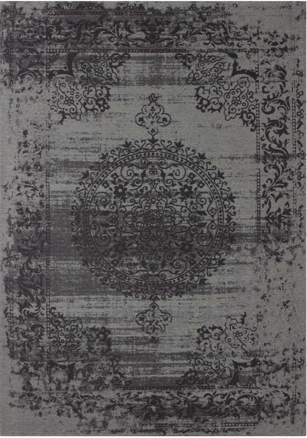 Machine Washable Flatweave Rug Medallion in Grey