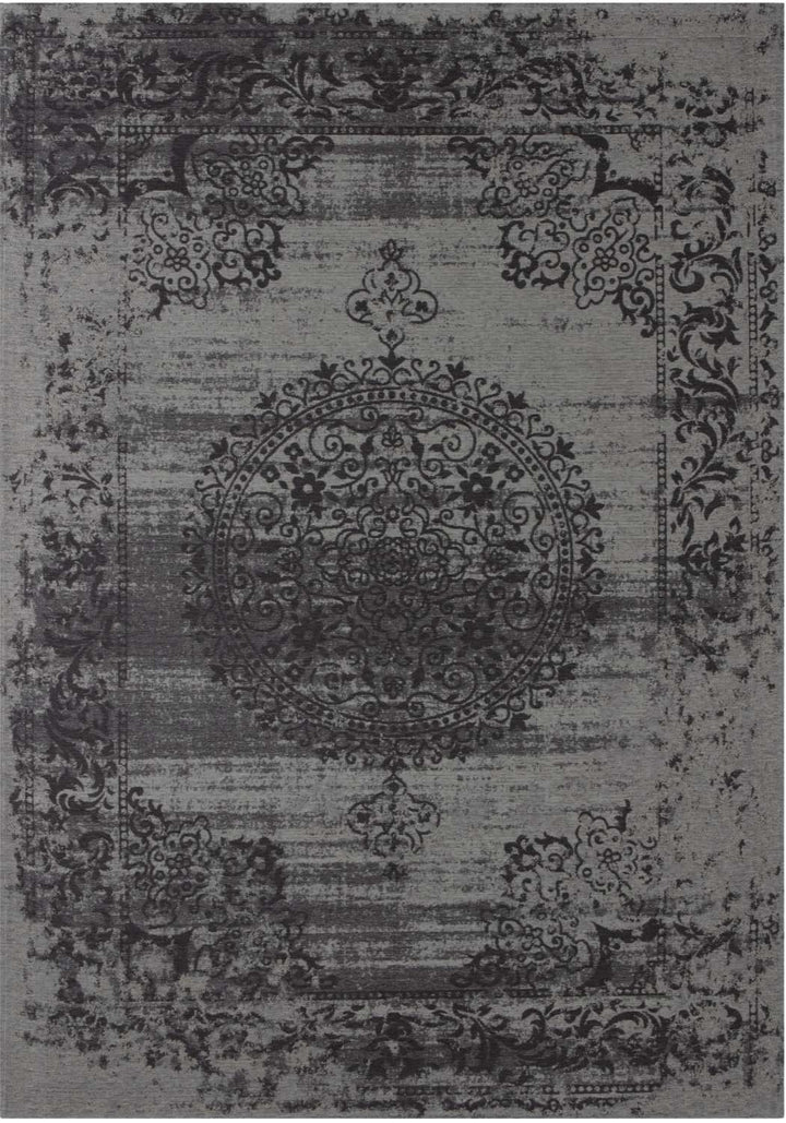 Machine Washable Flatweave Rug Medallion in Grey