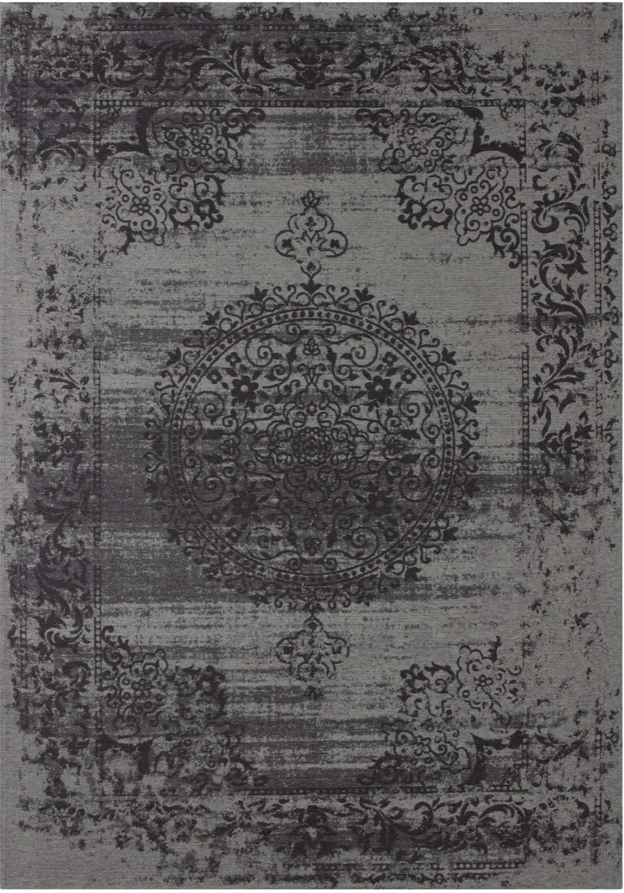 Machine Washable Flatweave Rug Medallion in Grey